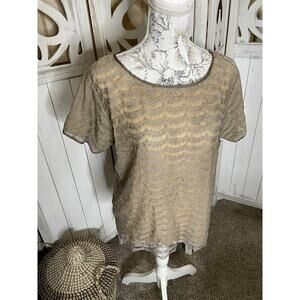J.Crew Taupe LACE Beige Tiered Coquette Lined Top Size Medium